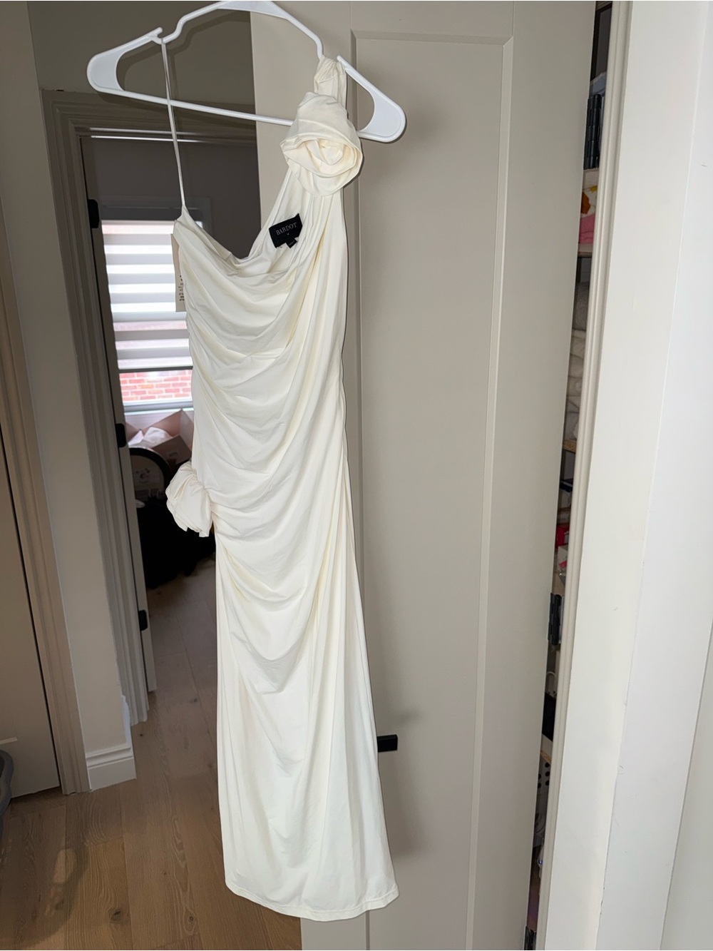 Bardot Cream One-Shoulder Draped Gown